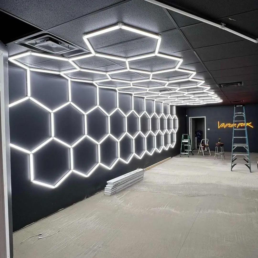 Commercial LED hexagonal lighting fit-out - custom LED installation by Fully Spark'd Electrical Logan